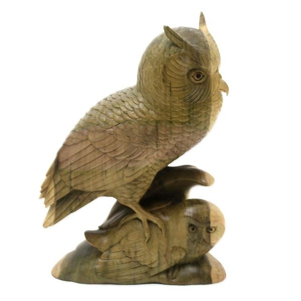 Alternate image for Hibiscus Wood Sculpture of Two Owls from Bali Owl Shelter
