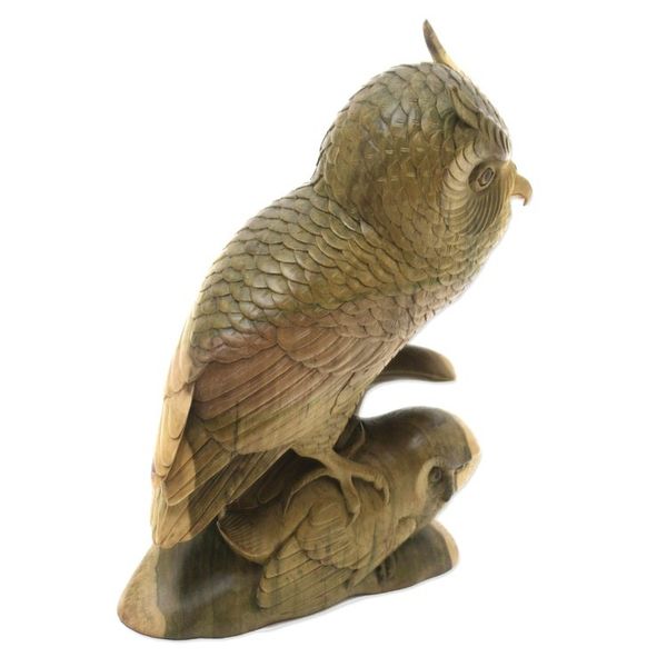 Alternate image for Hibiscus Wood Sculpture of Two Owls from Bali Owl Shelter
