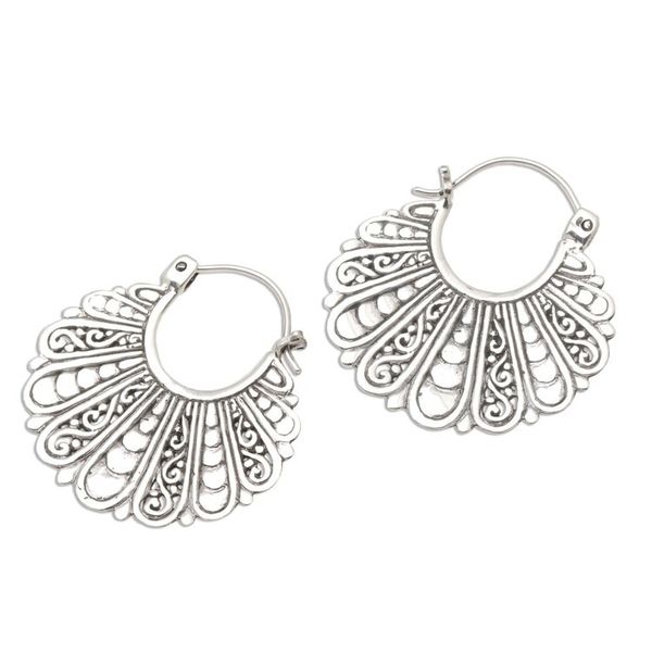 Alternate image for Fan-Shaped Sterling Silver Hoop Earrings Sukawati Fans