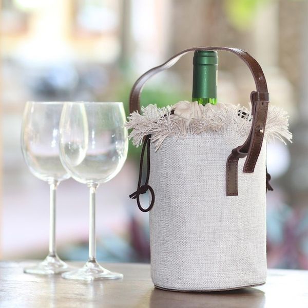 Alternate image for Elegant Cotton and Leather Wine Tote Bag Vineyard Picnic