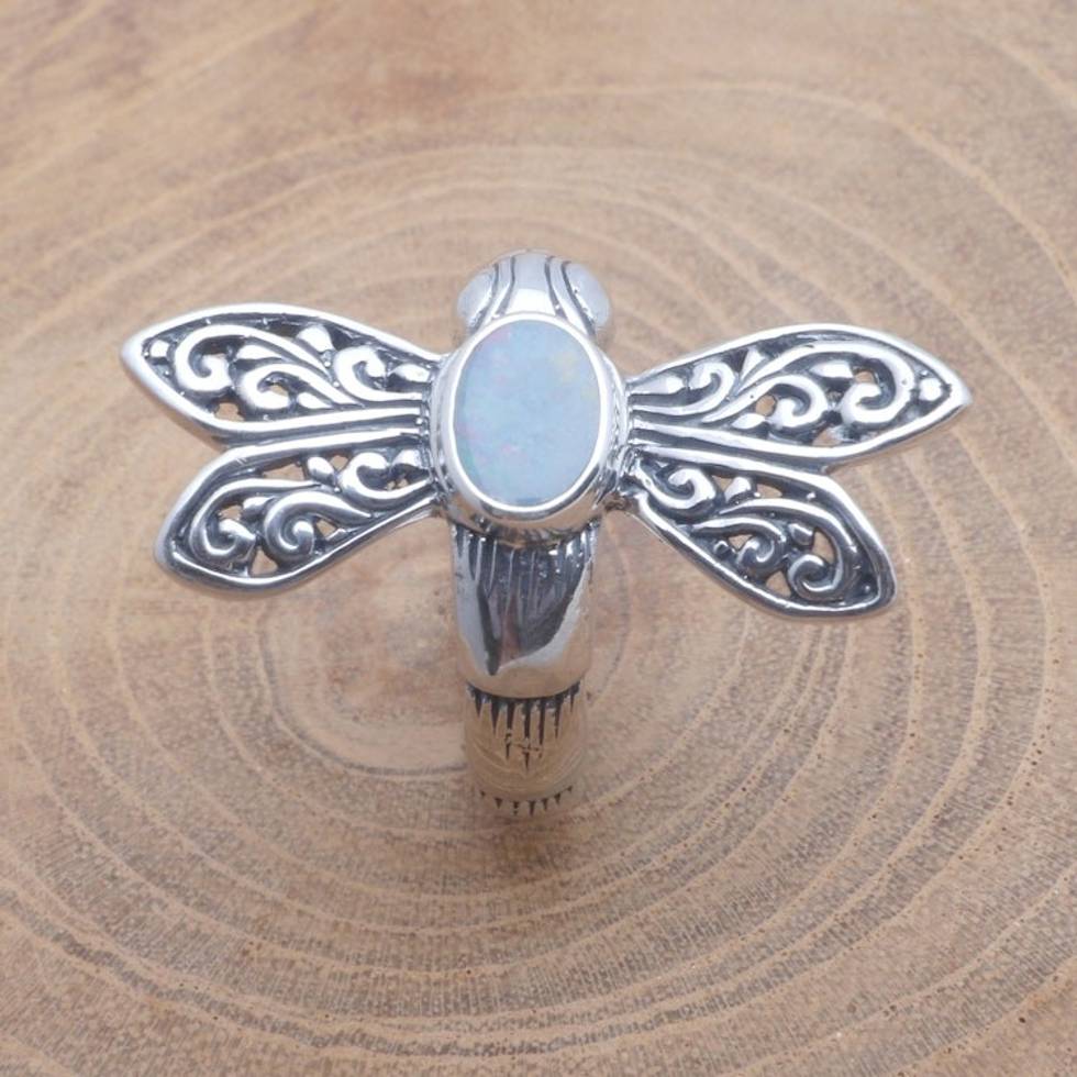 Opal Dragonfly Cocktail Ring Crafted in Bali 'Dragonfly Grace'