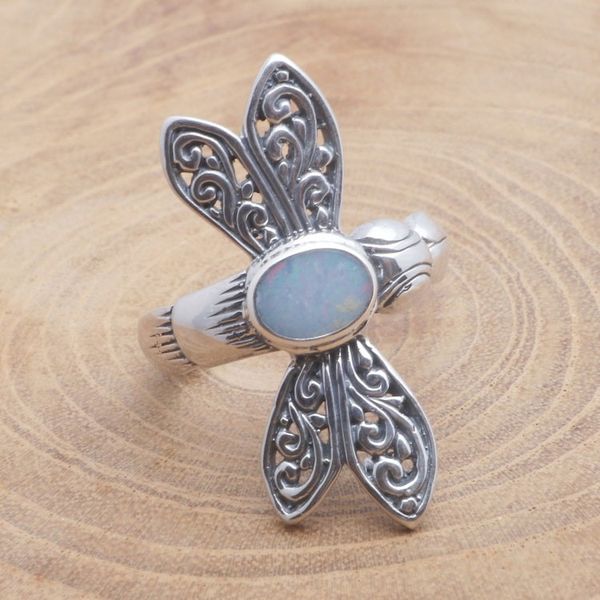 Alternate image for Opal Dragonfly Cocktail Ring Crafted in Bali Dragonfly Grace