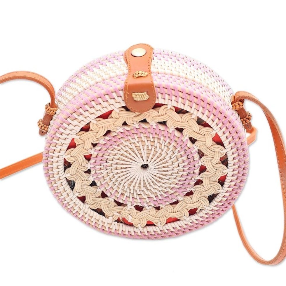 Handcrafted Bamboo Round Shoulder Bag in Lilac 'Lilac Way'