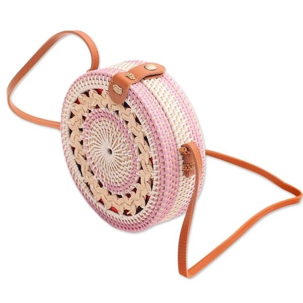 Alternate image for Handcrafted Bamboo Round Shoulder Bag in Lilac Lilac Way