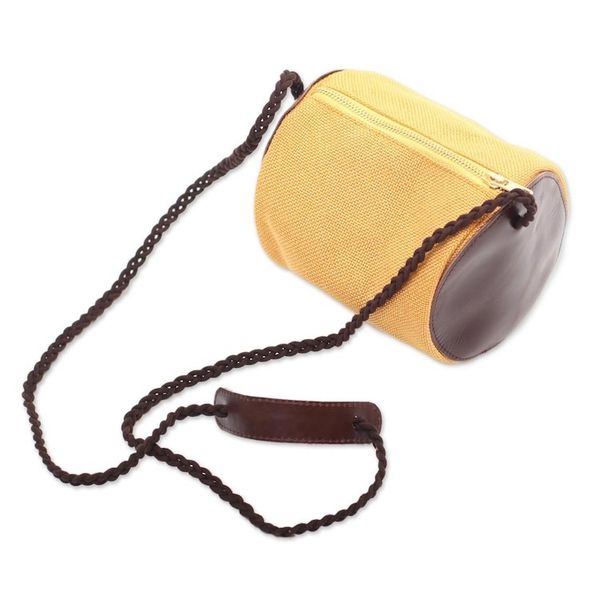 Alternate image for Small Javanese Cotton and Leather Sling Bag Java Barrel