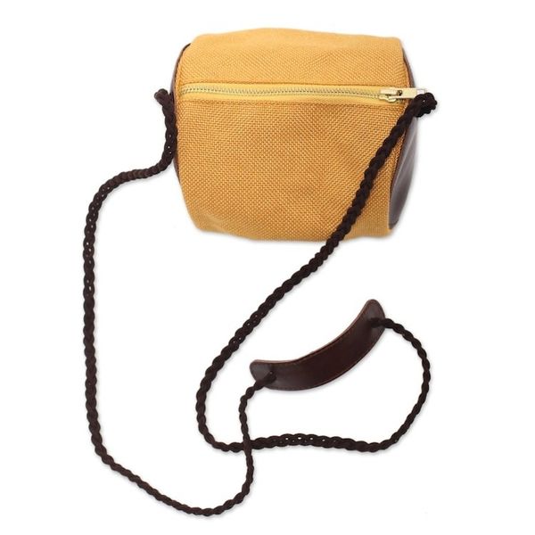 Alternate image for Small Javanese Cotton and Leather Sling Bag Java Barrel