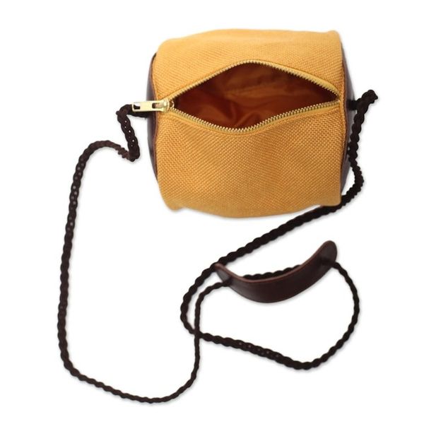 Alternate image for Small Javanese Cotton and Leather Sling Bag Java Barrel