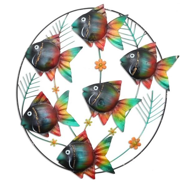 Alternate image for Hand Crafted Metal Wall Sculpture of Tropical Fish Rainbow School
