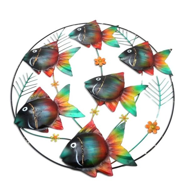 Alternate image for Hand Crafted Metal Wall Sculpture of Tropical Fish Rainbow School