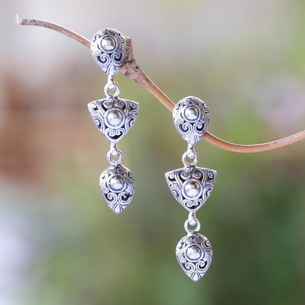 Alternate image for Swirl Pattern Sterling Silver Dangle Earrings Elegance of Swirls