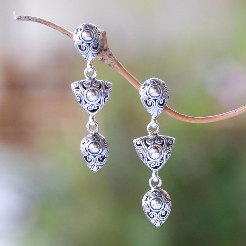 Swirl Pattern Sterling Silver Dangle Earrings 'Elegance of Swirls'