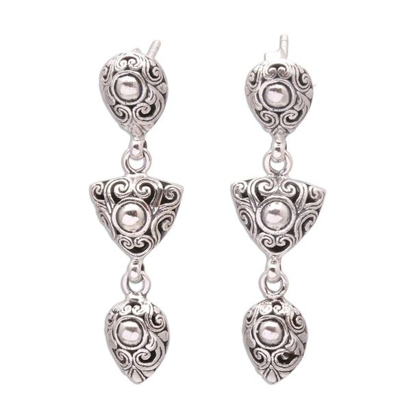 Alternate image for Swirl Pattern Sterling Silver Dangle Earrings Elegance of Swirls