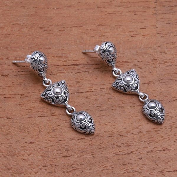 Alternate image for Swirl Pattern Sterling Silver Dangle Earrings Elegance of Swirls