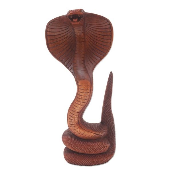 Alternate image for Hand Carved Cobra Sculpture from Bali Artisan About to Strike