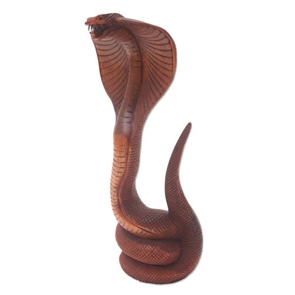 Alternate image for Hand Carved Cobra Sculpture from Bali Artisan About to Strike