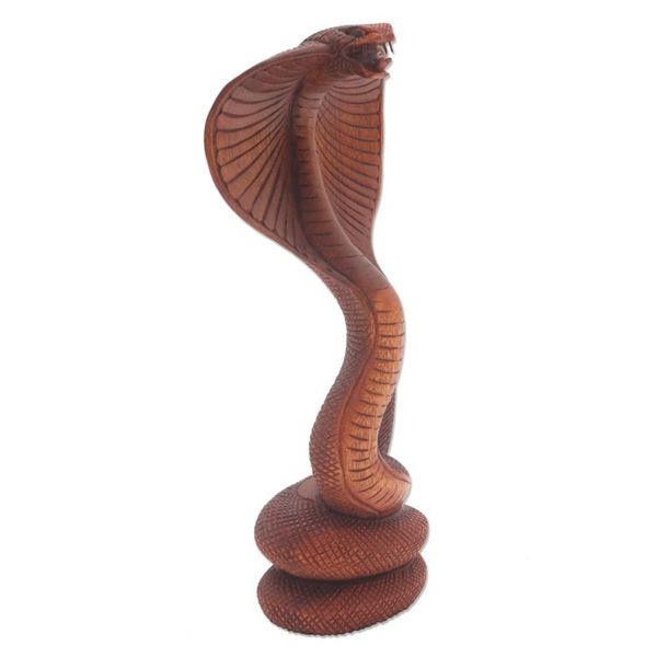 Alternate image for Hand Carved Cobra Sculpture from Bali Artisan About to Strike