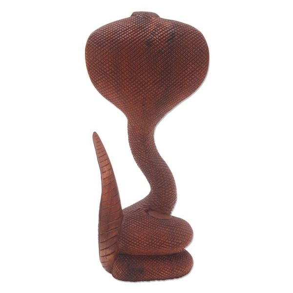 Alternate image for Hand Carved Cobra Sculpture from Bali Artisan About to Strike