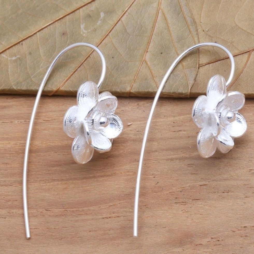 Artisan Crafted Flower Earrings in Sterling Silver 'Delicate Bloom'