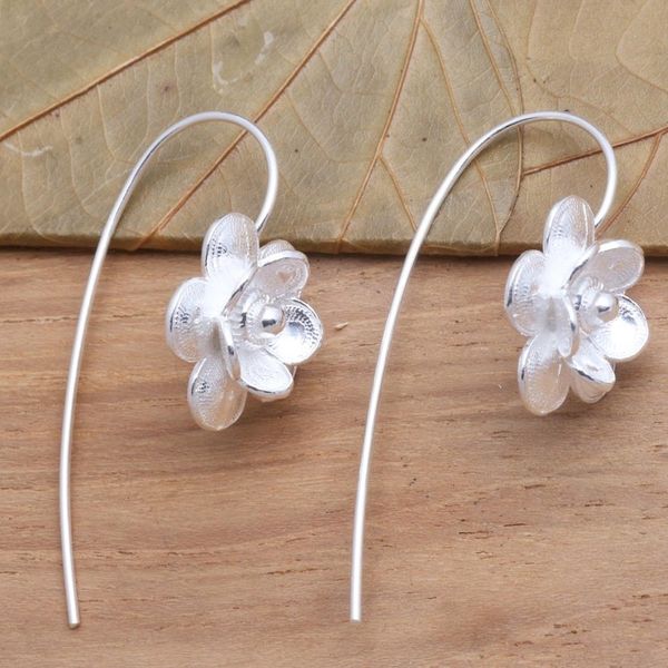 Alternate image for Artisan Crafted Flower Earrings in Sterling Silver Delicate Bloom