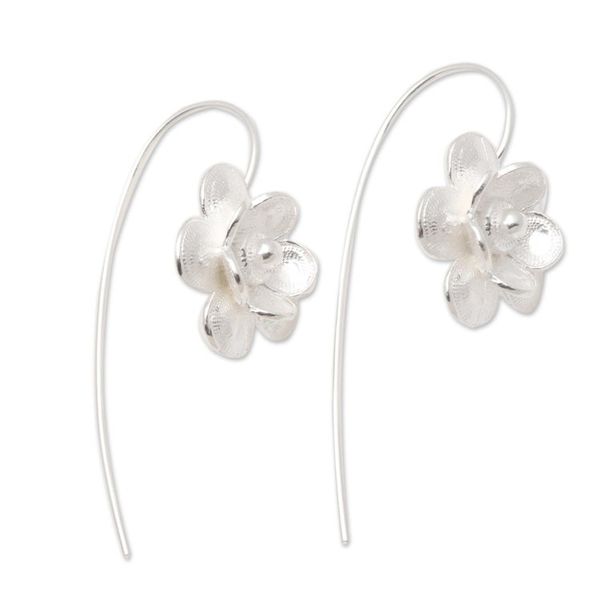Alternate image for Artisan Crafted Flower Earrings in Sterling Silver Delicate Bloom