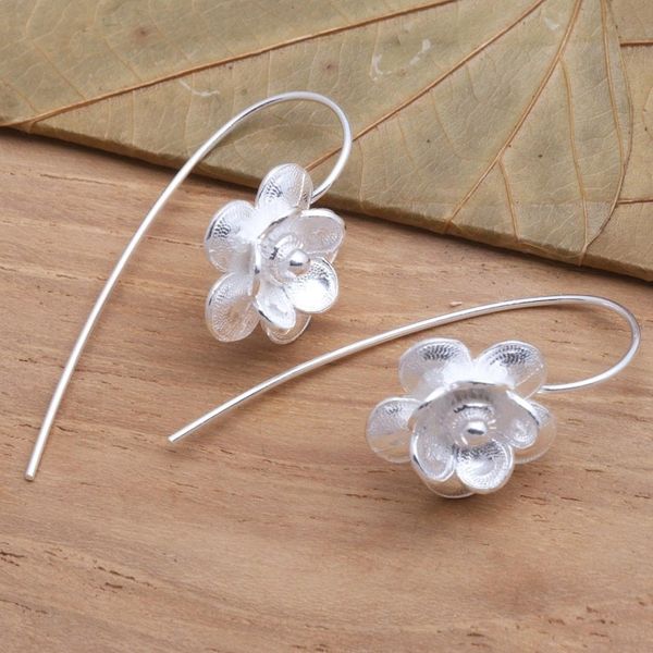 Alternate image for Artisan Crafted Flower Earrings in Sterling Silver Delicate Bloom