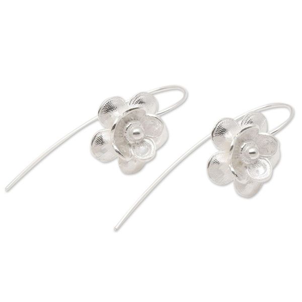 Alternate image for Artisan Crafted Flower Earrings in Sterling Silver Delicate Bloom