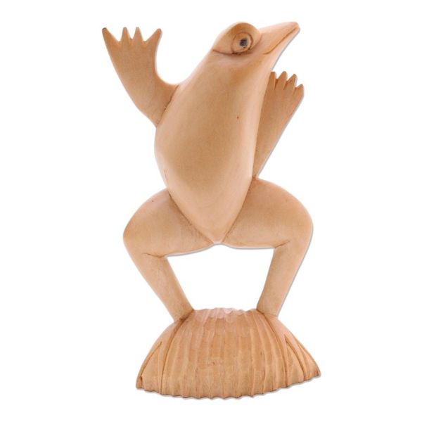 Alternate image for Artisan Crafted Wood Frog Statuette from Bali Flamboyant Frog