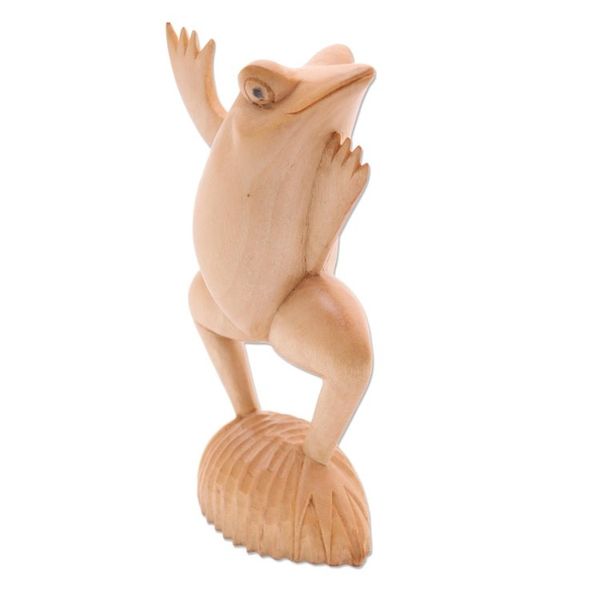 Alternate image for Artisan Crafted Wood Frog Statuette from Bali Flamboyant Frog
