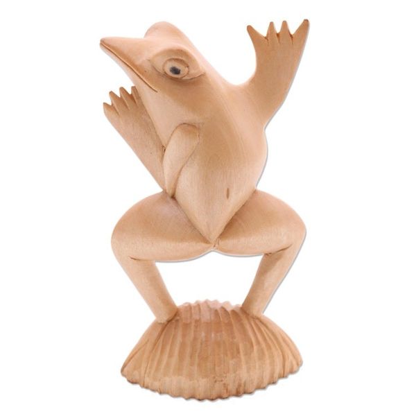 Alternate image for Artisan Crafted Wood Frog Statuette from Bali Flamboyant Frog