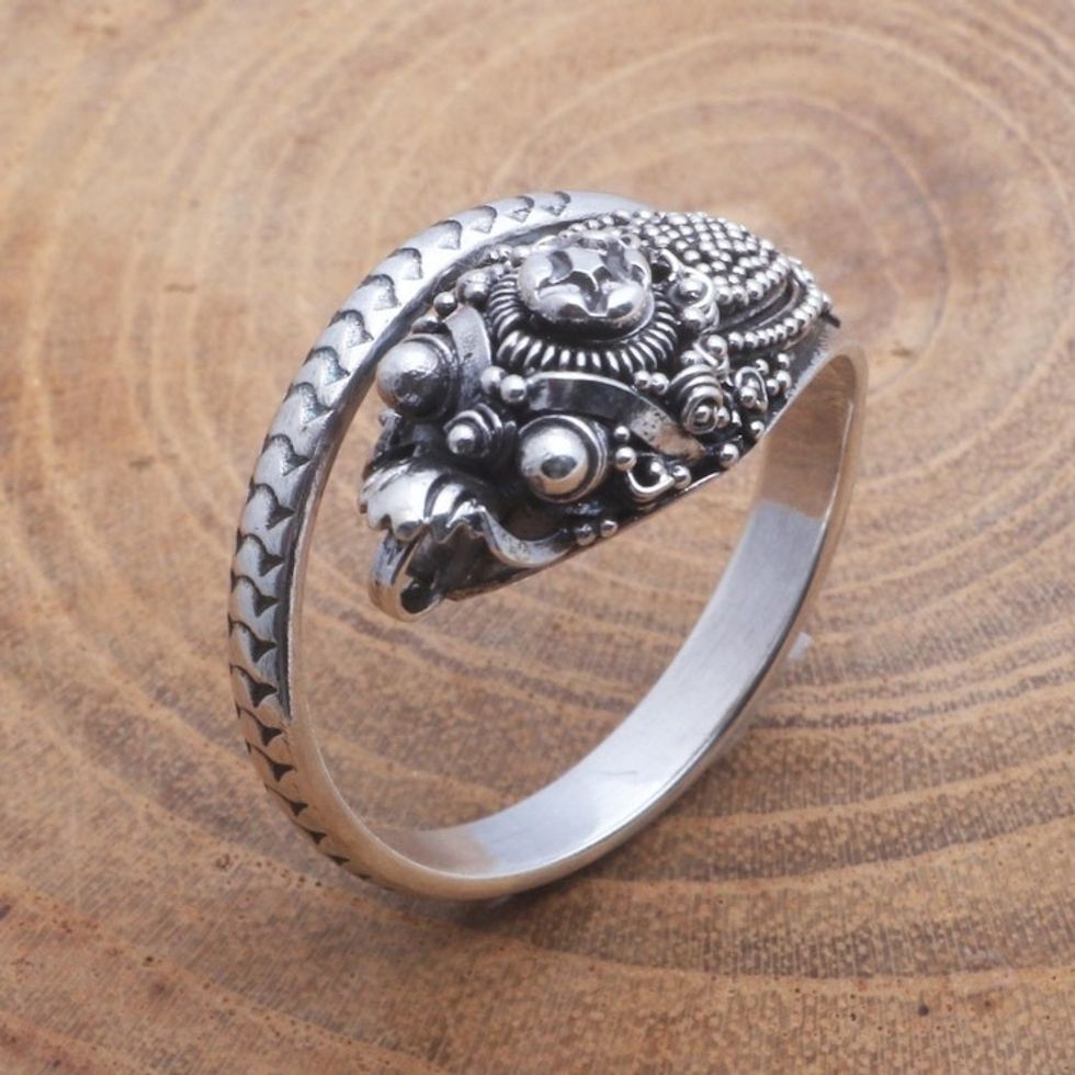 Sterling Silver Mythical Snake Cocktail Ring from Bali 'Mythical Snake'