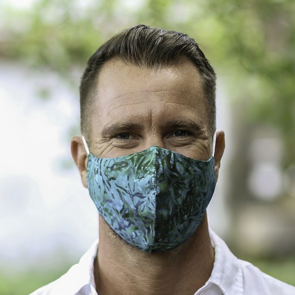 2 Extra Wide Double Layer Rayon Batik Face Masks 'On the Island'