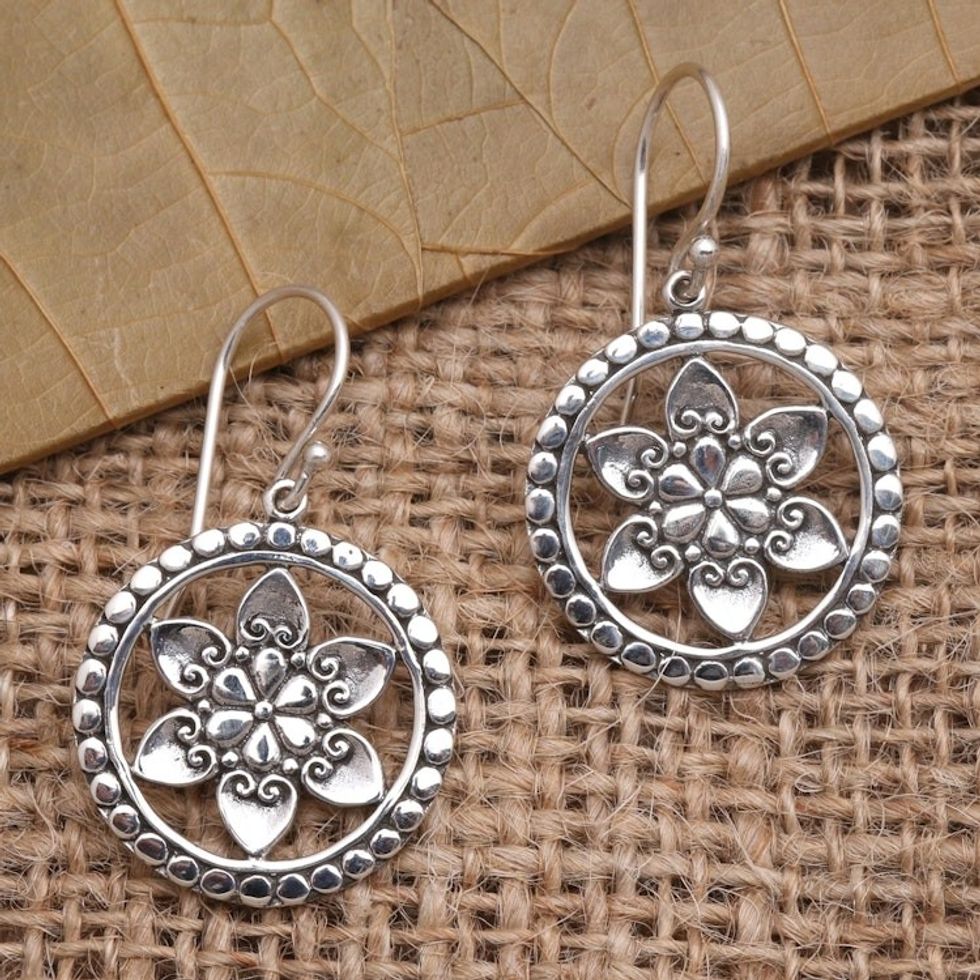 Floral Sterling Silver Dangle Earrings 'Flower Wheels'