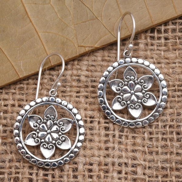 Alternate image for Floral Sterling Silver Dangle Earrings Flower Wheels