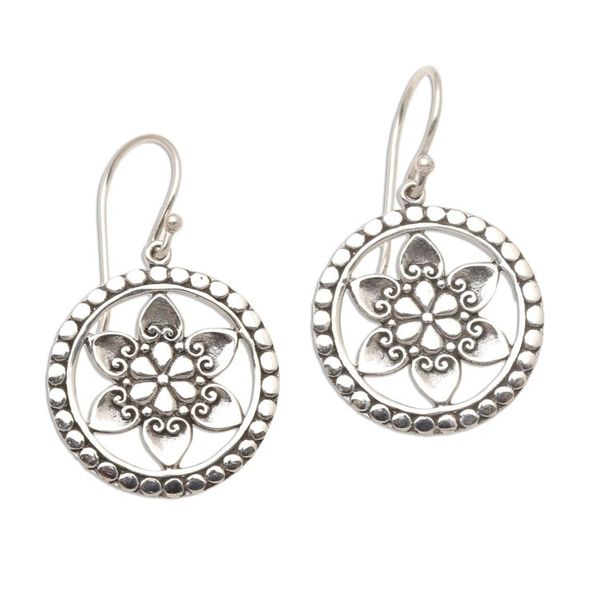 Alternate image for Floral Sterling Silver Dangle Earrings Flower Wheels