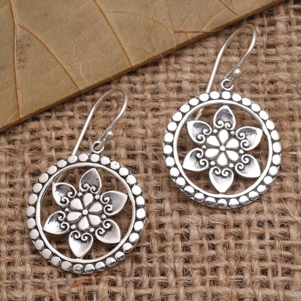 Alternate image for Floral Sterling Silver Dangle Earrings Flower Wheels