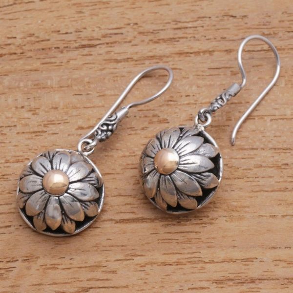 Alternate image for Floral Gold Accented Sterling Silver Dangle Earrings Flower Domes