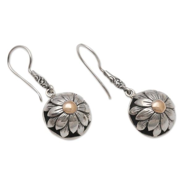Alternate image for Floral Gold Accented Sterling Silver Dangle Earrings Flower Domes