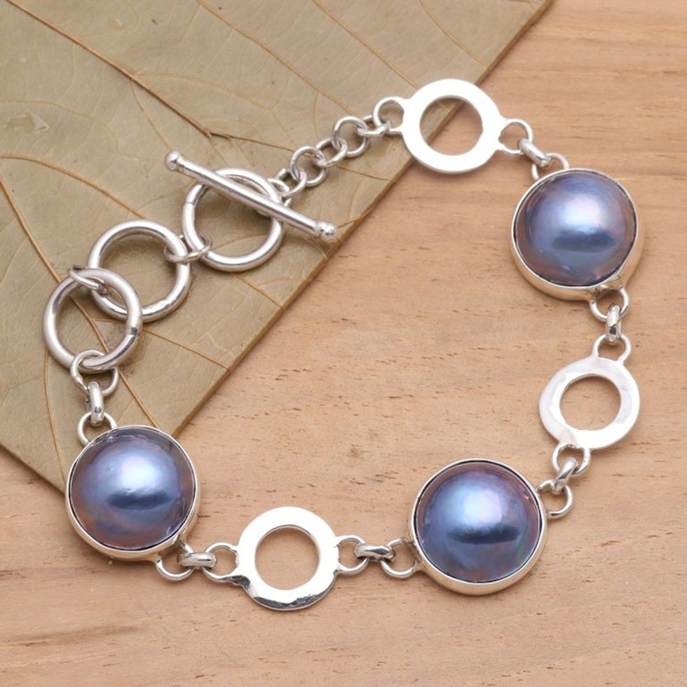 Cultured Peacock Mabe Pearl Link Bracelet 'Blue Moon Nights'