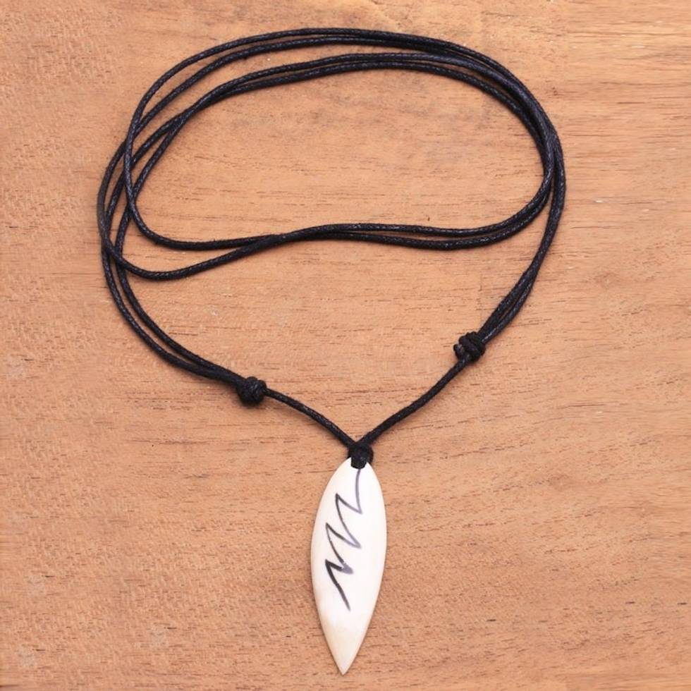 Lightning Bolt Bone and Resin Pendant Necklace from Bali 'Beautiful Lightning'