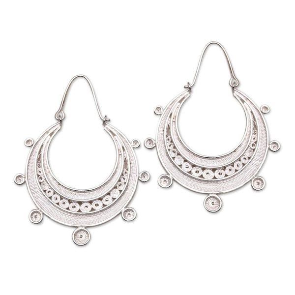 Alternate image for Sterling Silver Filigree Hoop Earrings from Java Crescent Orbit