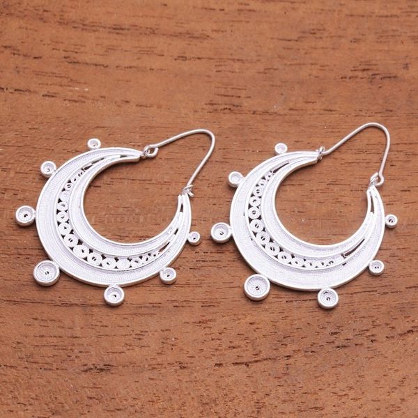 Alternate image for Sterling Silver Filigree Hoop Earrings from Java Crescent Orbit