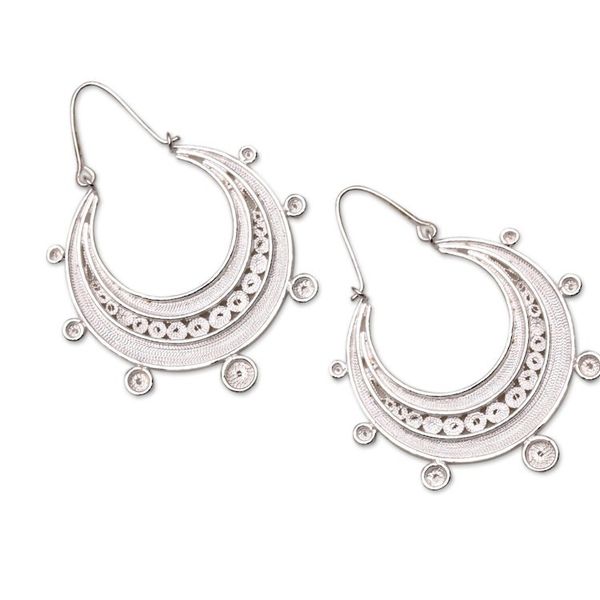Alternate image for Sterling Silver Filigree Hoop Earrings from Java Crescent Orbit