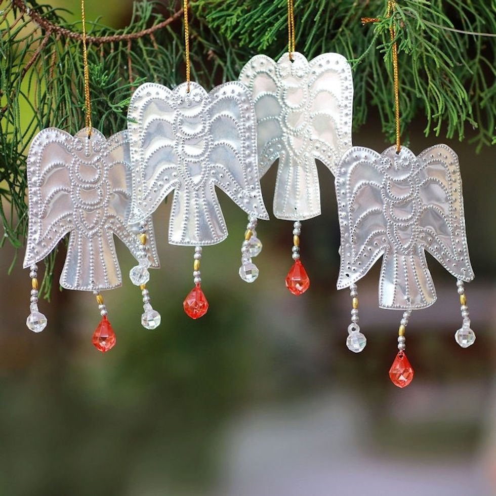 Aluminum Angel Ornaments from Bali Set of 4 'Glistening Angels'