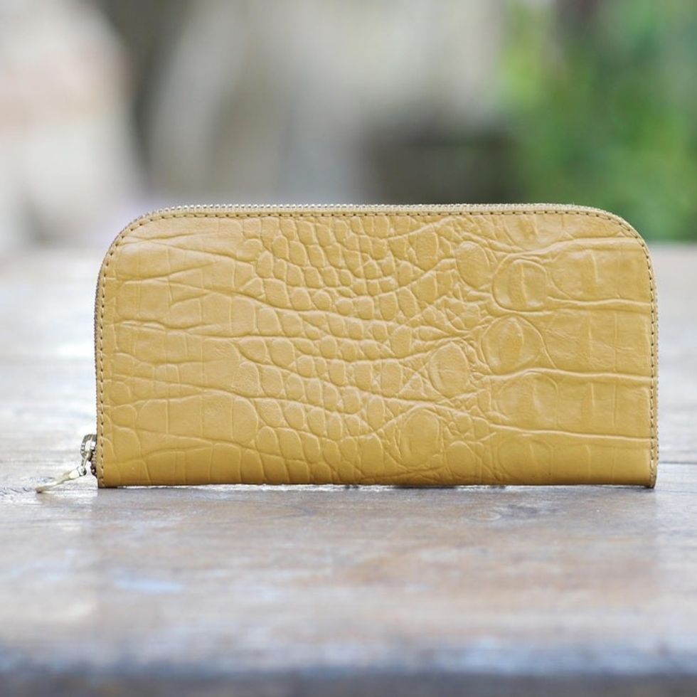 Yellow Leather Wallet with Crocodile Texture 'Yellow Croc'