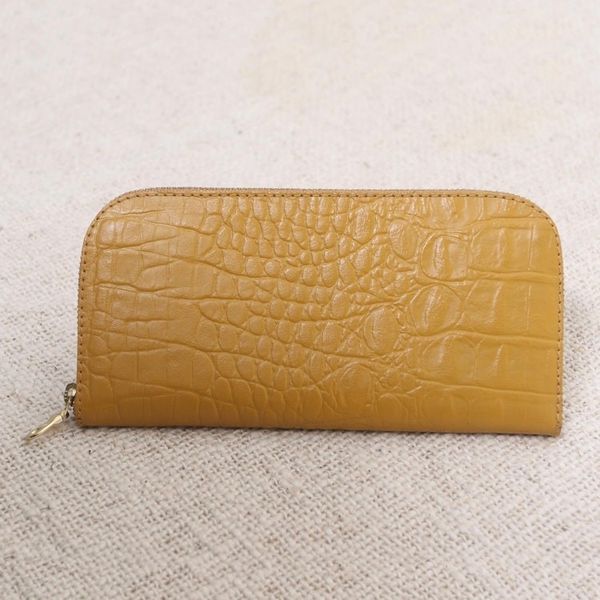 Alternate image for Yellow Leather Wallet with Crocodile Texture Yellow Croc