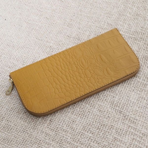 Alternate image for Yellow Leather Wallet with Crocodile Texture Yellow Croc
