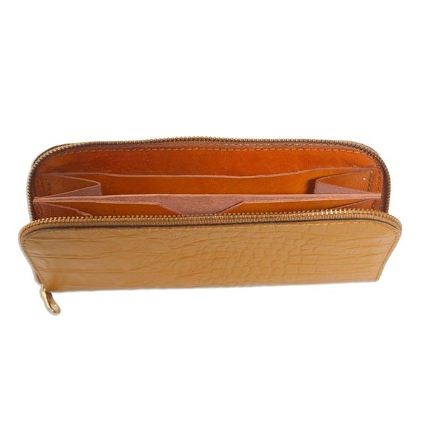 Alternate image for Yellow Leather Wallet with Crocodile Texture Yellow Croc