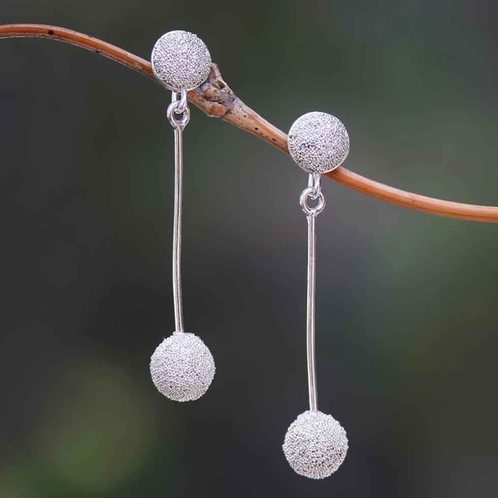 Sparkling Round Sterling Silver Dangle Earrings from Bali 'Sparkling Baubles'