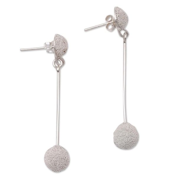 Alternate image for Sparkling Round Sterling Silver Dangle Earrings from Bali Sparkling Baubles
