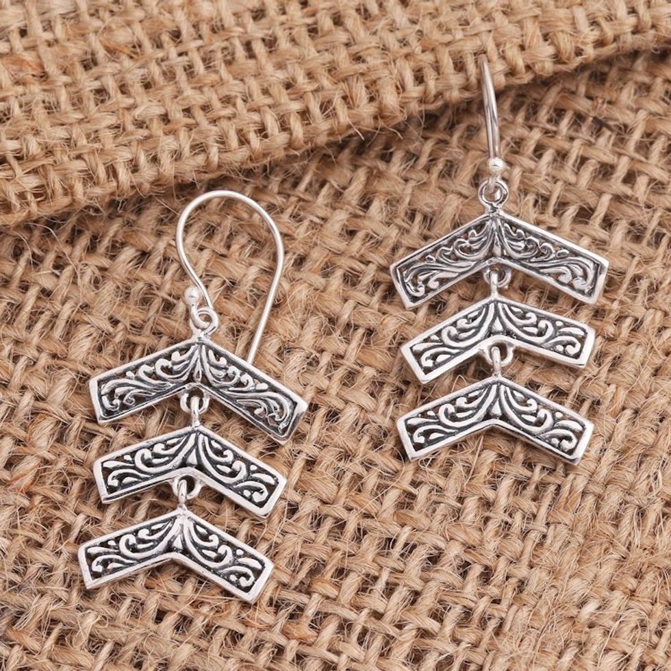 Sterling Silver Balinese Triple Arrow Dangle Earrings 'Triple Arrow'